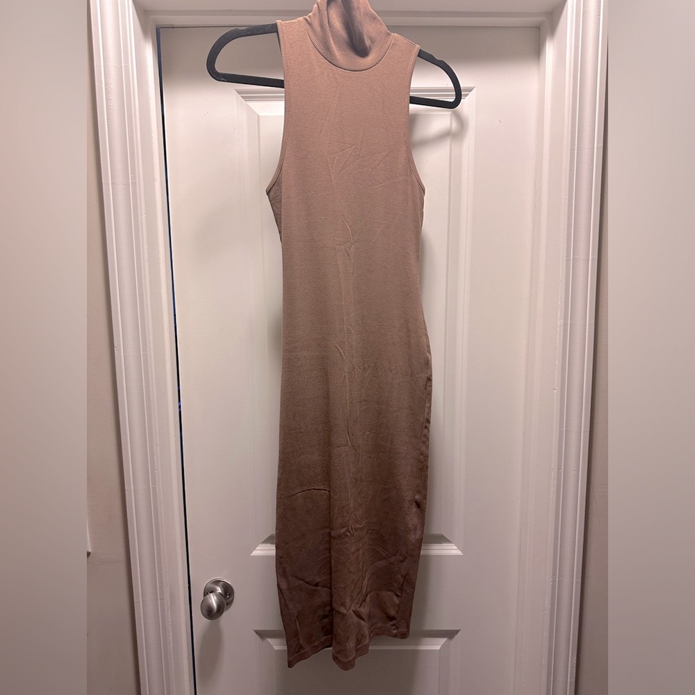 ZARA HIGH COLLAR RIBBED MIDI DRESS